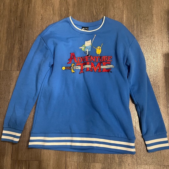 Boxlunch Other - Adventure Time Blue Crewneck Sweatshirt with Graphic Logo
